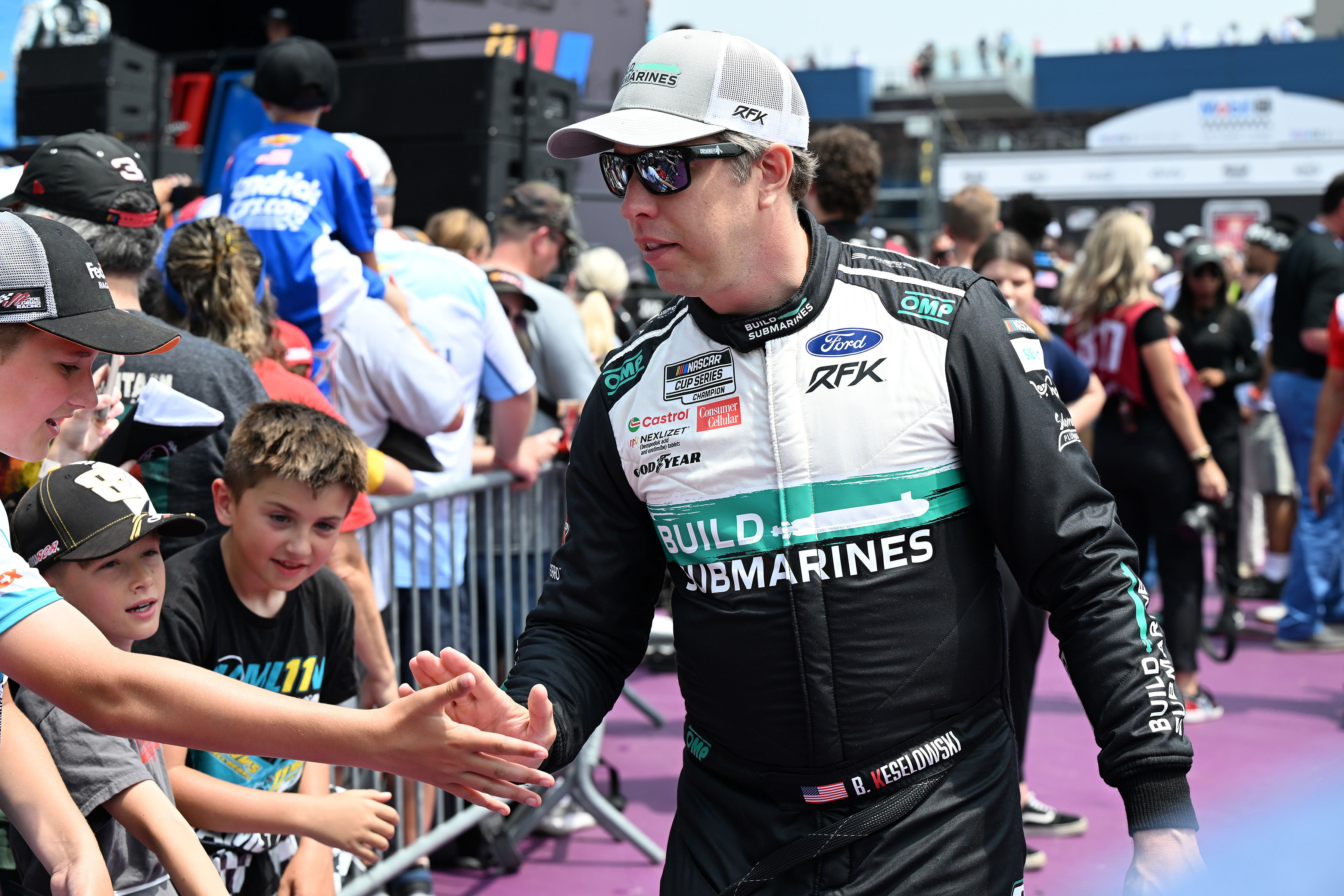 Brad Keselowski (6) during the FireKeepers Casino 400 driver introductions at Michigan International Speedway. Source: Imagn